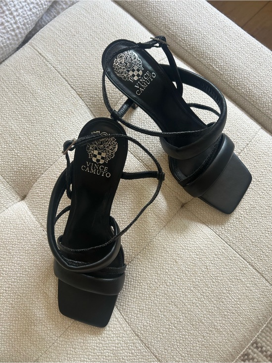 Vince Camuto Shoes - Vince Camuto Black Strappy Square-Toe Heel Sandals